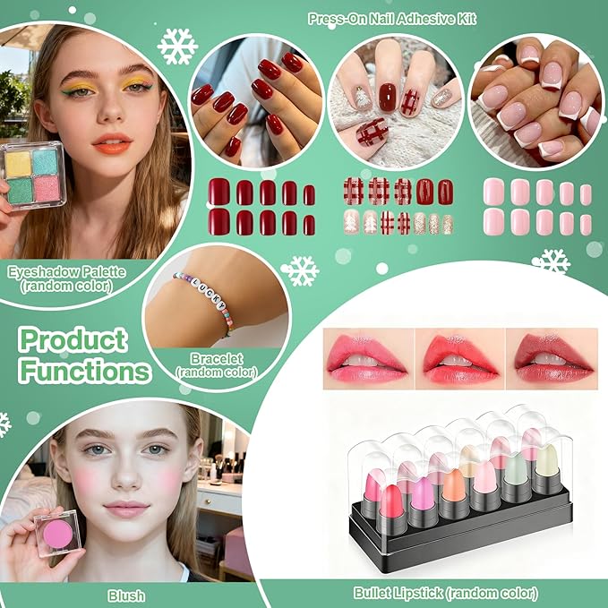 Makeup Advent Calendar 2025 Teens Girl, 24 Days Christmas Countdown Face Eyes Lip Nail Beauty Advent Calendar for Girls Women, 24 Pcs Xmas Holiday Makeup Gifts Sets, Festival Surprise Full Makeup Kits