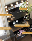 MIRROTOWEL Vanity Desk with Mirror and Lights, Dressing Table with Large Drawer, 2 Level Storage Dresser & 3 Lighting Modes Adjustable Brightness, Suitable for Bedroom