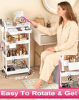 Goovilla Rolling Makeup Organizer Cart with Removable Drawer, 4 Tier Stable White Floor Skincare Storage Cart for Vanity, Cosmetic Display, Nail Polish, Perfume, Hair Stuff, Beauty, Bathroom(Plastic)