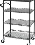 Finnhomy 4 Tier Heavy Duty Commercial Grade Rolling Cart with Handle Bar, Metal Wire Utility Cart with Wheels, Shelf Size 18" D x 30" W, NSF Listed, Black