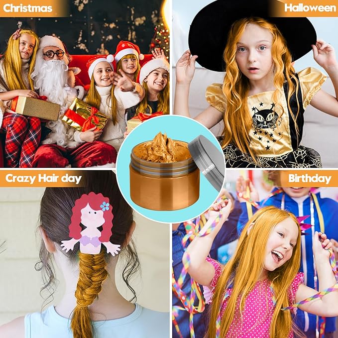 Gold Hair Color Wax - Temporary & Washable Hair Styling Mud Gel for Men, Women, Kids,For Halloween, Cosplay, Party, Crazy Hair Day & Children's Day