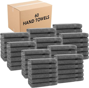 Arkwright Bathroom Hand Towels Set of 6 - (Bulk Case of 60) Super Soft 100% Cotton, 600 GSM Quick Dry & Absorbent, Luxury Bath Essentials for Hotels, Spa, Hosts, and Vacation Rentals, Pewter Grey