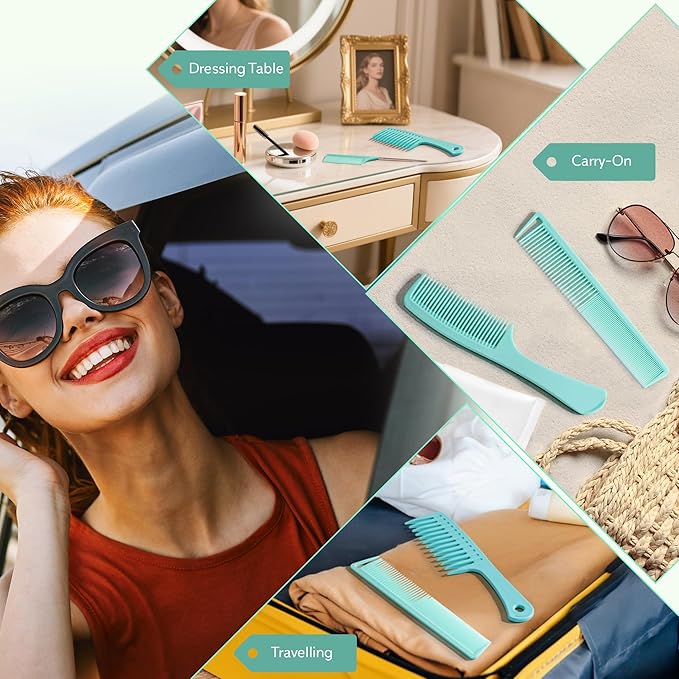 SALONSILK Mint Green 4PCS Professional Comb Set, Wide Tooth Rat Tail Fine Tooth Hair Combs, Braiding Cutting Barber Styling Curly Parting Set for Men and Women