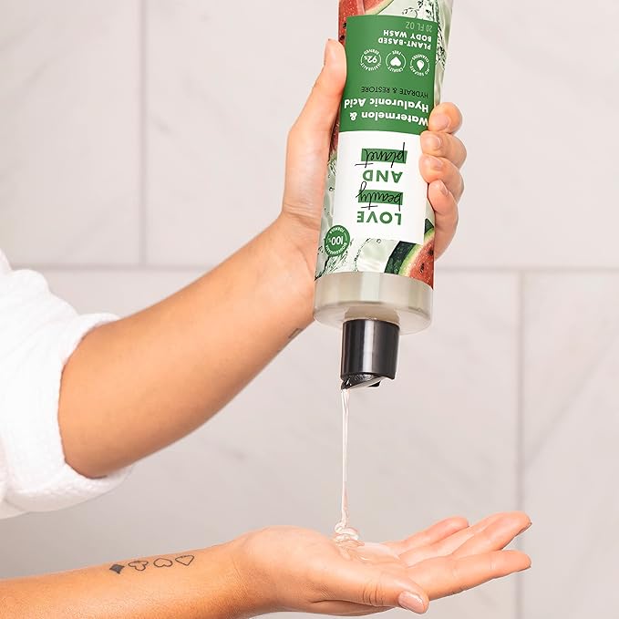 Love Beauty and Planet Plant-Based Body Wash Hydrate and Restore Skin Watermelon and Hyaluronic Acid Made with Plant-Based Cleansers and Skin Care Ingredients, 100% Biodegradable 20 fl oz