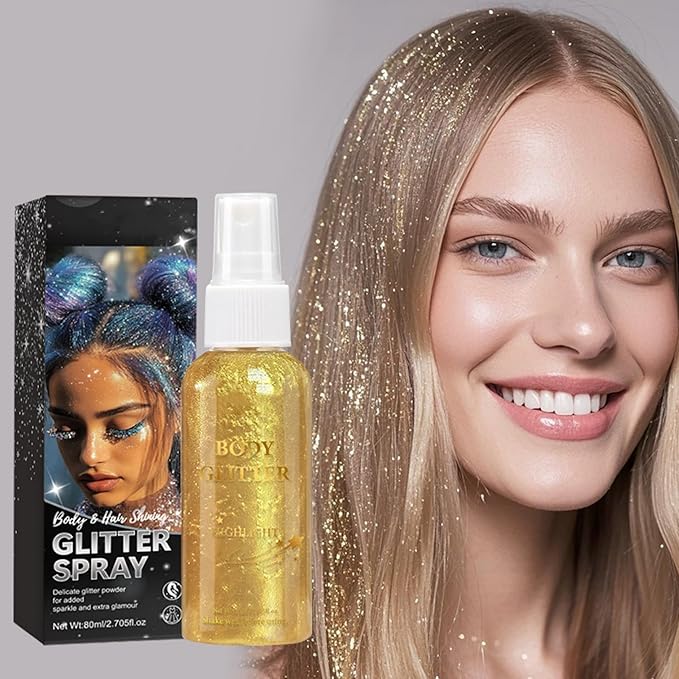 MAEPEOR Body Glitter Spray 4 Colors Quick-Drying and Non-Sticky Body Glitter Spray Moisturizing Bronze Body Shimmer for Face Hair Body (80ML, 12)