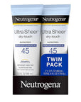 Neutrogena Ultra Sheer Dry-Touch Water Resistant and Non-Greasy Sunscreen Lotion with Broad Spectrum SPF 45, 3 fl. oz, (Pack of 2)
