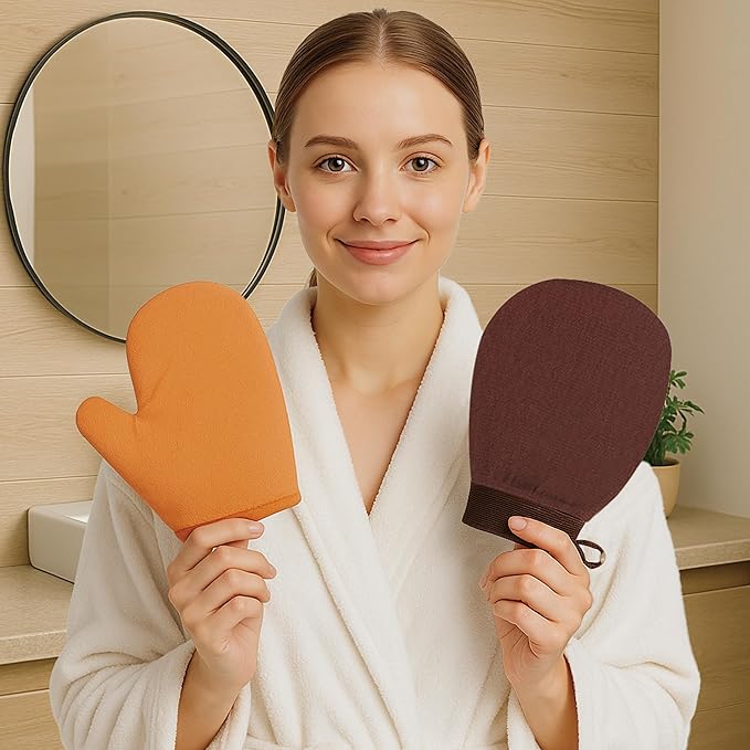 2 Pack Self Tanner Applicator Mitt Kit, With Exfoliating Gloves, Thick Waterproof Inner Layer Durable, Washable Reusable,Tanning Mitt, Tanning Mitts Self Tanner, Self Tan Glove Applicator
