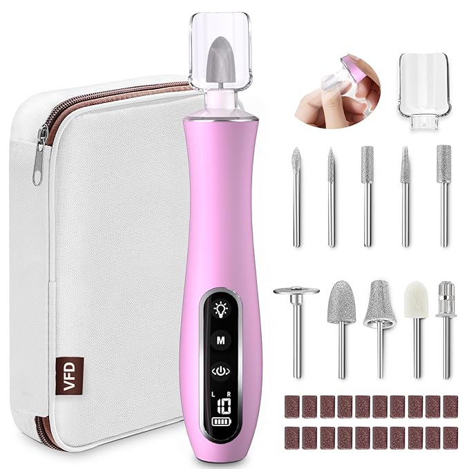 Electric Nail File Drill, Cordless 2000 mAh Rechargeable Nail Filer Electric, Portable Nail Dril 10 Speeds Professional Machine Drill for Nails Acrylic Manicure and Thick Toenails Grinder