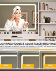 YITAHOME Large Makeup Vanity Desk with Mirror and Lights, Fluted Vanity Table with 2 Drawers & Adjustable Shelves, Makeup Mirror in 3 Modes Lighting, Dressing Table Set w/Charging Station, White