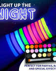 Blue Squid UV Neon Face and Body Paint Glow in the Dark Face Paint Kit 20 Colors Black Light with Stencils, Book - Safe for Sensitive Skin, Non-Toxic UV Painting Professional Accessories Kids Adults