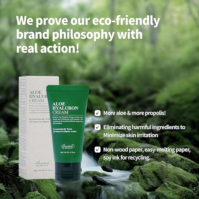 BENTON Aloe Hyaluron Cream 50g (1.76 oz.) - Aloe Leaf Water & Hyaluronic Acid Contained Soothing and Moisturizing Facial Cream, for Dryness and Itchy Senstivie Skin
