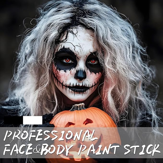 Black and White Face Body Paint Stick, White Foundation Makeup, Eye Black Stick for Sports, Professional Halloween Face Makeup Kit for Mime Zombie Clown Vampire Skeleton Skull Joker Costume