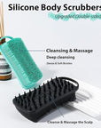 2 PC Silicone Body Scrubber, 2 in 1 Exfoliating Shower Bath Scrubber, Soft Silicone Loofah for Sensitive Skin, Shower Hair Scalp Massager, Easy to Clean, Lather Well (Black&Green)