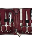 3 Swords Germany - brand quality 6 piece manicure pedicure kit set for professional finger & toe nail care with synthetic leather case - Made in Germany - burgundy