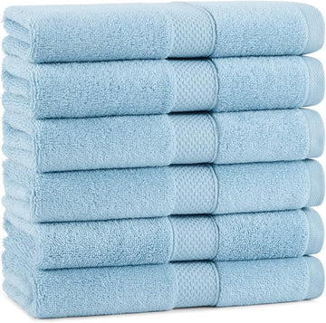 Aston & Arden Egyptian Hand Towels - Pack of 6 - Oversized Ultra Soft Thick & Absorbent, 100% Ringspun Egyptian Cotton Bathroom Towel for Spa, Hotel, 600 GSM, 16 x 30 in, Blue