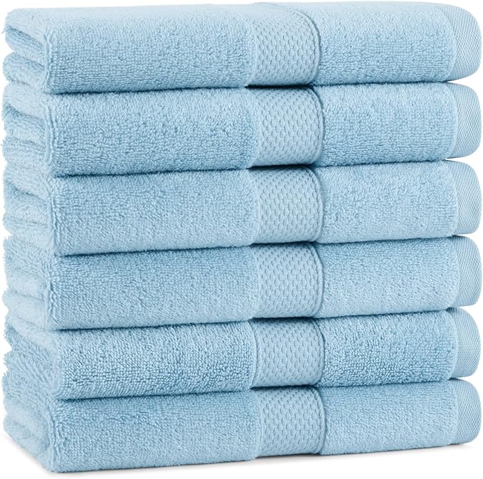 Aston & Arden Egyptian Hand Towels - Pack of 6 - Oversized Ultra Soft Thick & Absorbent, 100% Ringspun Egyptian Cotton Bathroom Towel for Spa, Hotel, 600 GSM, 16 x 30 in, Blue