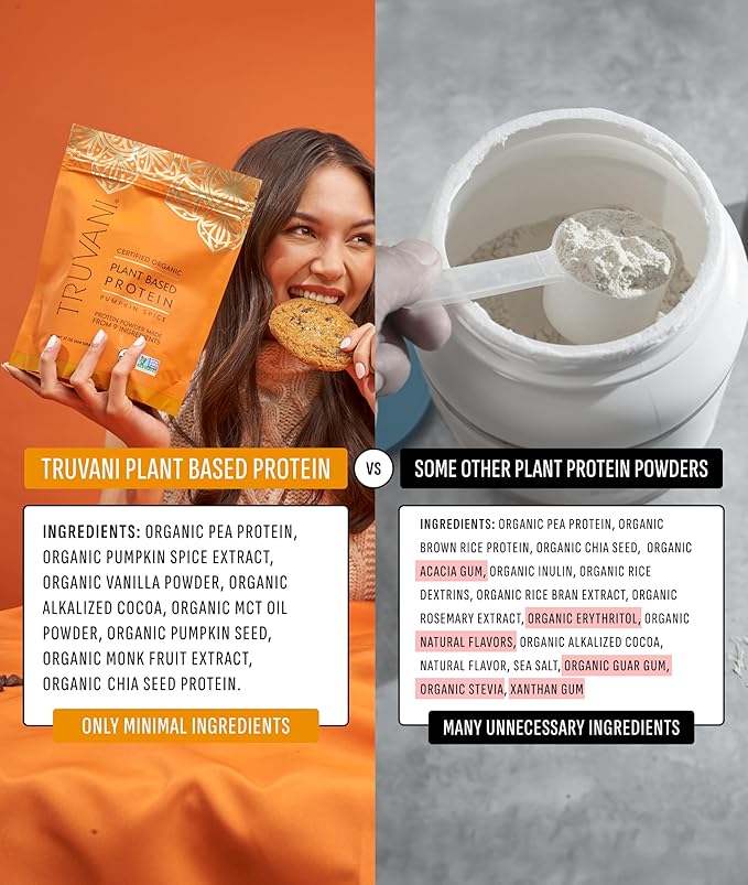 Truvani Vegan Pea Protein Powder | Pumpkin Spice | 20g Organic Plant Based Protein | 1 Serving | Keto | Gluten & Dairy Free | Low Carb | No Added Sugar