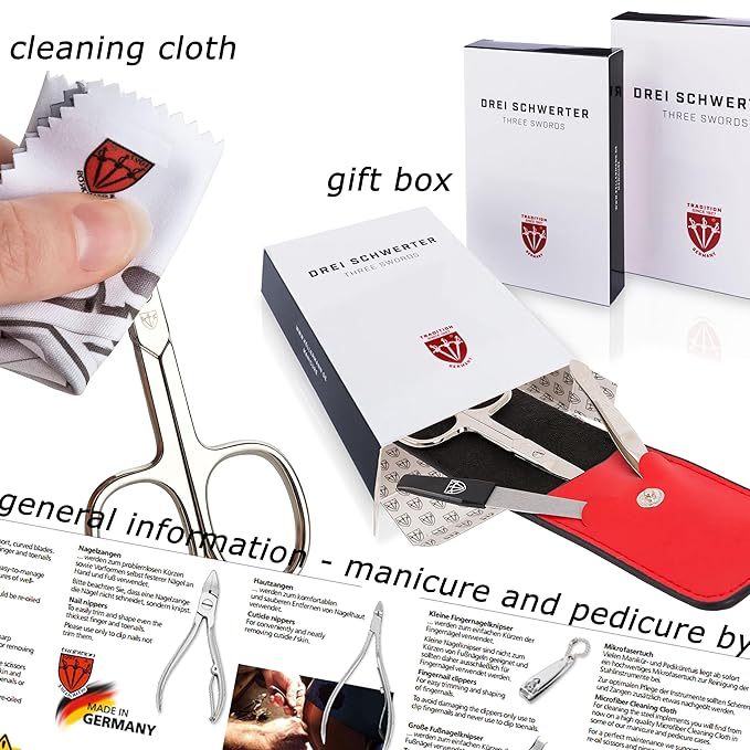 3 Swords Germany - Brand Quality 23 Piece Manicure Pedicure Grooming kit Set for Professional Finger & Toe Nail Care Tweezers File Clipper Fashion Leather case in Gift Box, Made by 3 Swords (0293)
