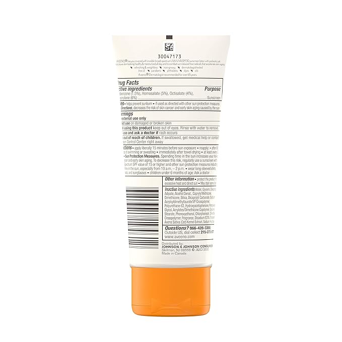 Aveeno Protect + Hydrate Moisturizing Body Sunscreen Lotion With Broad Spectrum Spf 30 & Prebiotic Oat, Weightless & Refreshing Feel, Paraben-free, Oil-free, Oxybenzone-free, 3.0 ounces