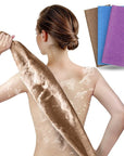 ARCH&M 3-Pack Premium Nylon Exfoliating Towel - 35-Inch Quick-Dry, Hygienic Japanese Washcloth for Body & Back - Durable, Machine Washable, Long-Lasting (Brown Purple Navy-Blue)