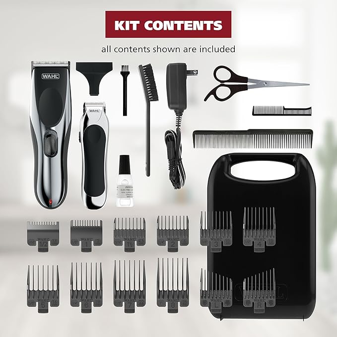 Wahl Clipper Cordless Chrome Pro Hair Clippers for Men and Battery Hair Trimmer Combo for Full Haircuts and Touch-Up Trims – Model 3026590