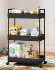 Ronlap 3 Tier Slim Rolling Storage Cart with Wheels Plastic Utility Cart Organizer for Snack Craft Art Postpartum Baby Diaper Nail Makeup in Bathroom Laundry Room Kitchen Bedside Narrow Space, Black