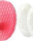 INNERNEED Food-Grade Silicone Body Scrubber Gentle Cleansing Brush with Exfoliating Net Sponge Bath Scrubbing Washcloth Case, More Hygienic and Well Lather (Pink Set)