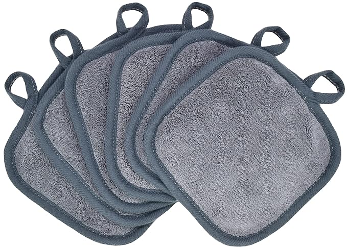 Makeup Remover Cloths for Face, Eye, Lips - Reusable Makeup Remover Pads Soft Microfiber Facial Cleansing Cloths 5 x 5 inch 6 Pack (Gray)