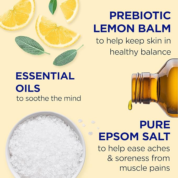 Dr Teal's Pure Epsom Salt, Prebiotic Lemon Balm & Essential Oil, 3 lbs (Pack of 4)