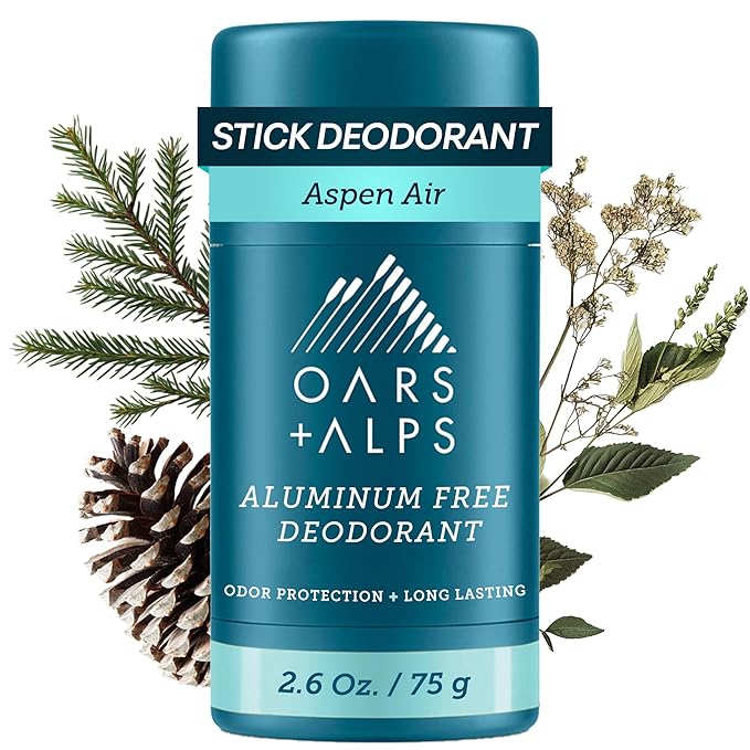 Oars + Alps Deodorant for Men & Women, Aluminum Free Deodorant for Men, Dermatologist Tested, Clean Ingredients, Non Toxic, Vegan, Long Lasting, Odor Protection, Aspen Air, 1pk, 2.6oz