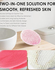 INNERNEED Food-Grade Soft Silicone Body Scrubber Shower Brush Handheld Cleansing Skin Brush, with Exfoliating Net Sponge Case (Pink Brush)