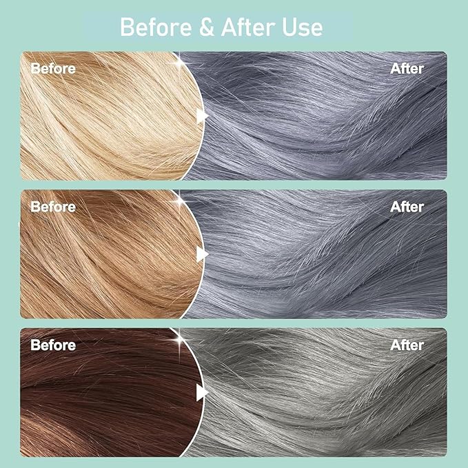 Fvquhvo Silver Gray Hair Dye Shampoo, Instant Hair Color Shampoo, Silver Hair Dye for Women Men, Lasting Champu Para Canas, Easy to Use 16.90 Fl Oz