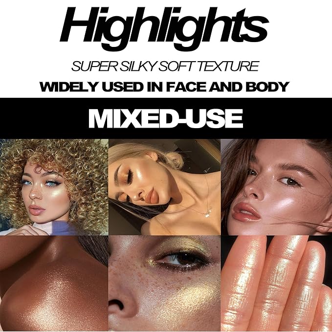 Cream Highlighter Compact, Highly Pigmented Glitter Powder Makeup, Face