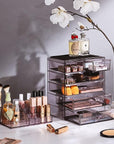 Sorbus Acrylic Makeup Organizer Set, 6-Drawer Vanity & Countertop Cosmetic Storage with Small & Wide Compartments, Purple Makeup Storage for Brushes, Jewelry – Holiday Gift for Women & Teens