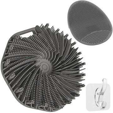 Manmihealth Silicone Handheld Manual Facial Cleansing Brush & Silicone Body Scrubber Shower Brush with Non-Slip Hand Strap Set 2 PCS, Deep Cleansing Face Body Scrubber with a Free Hook (Gray*2)