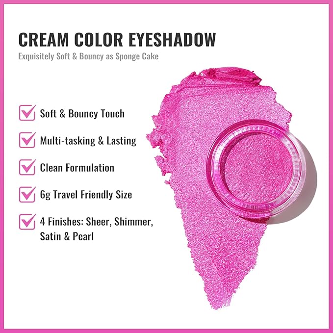Oulac Hot Pink Cream Eyeshadow also for Highlighter Highly Pigmented Eye Shadow Waterproof&Long Lasting with Moisturizing Formula Blendable Shimmer Eye Make-up,Vegan & Cruelty-Free, 6g, 09