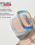 L'Oreal Paris Infallible Up to 24HR Highlighter, Longwear Powder Highlighter For All Day Glow, Champagne Glow, 0.31 Oz