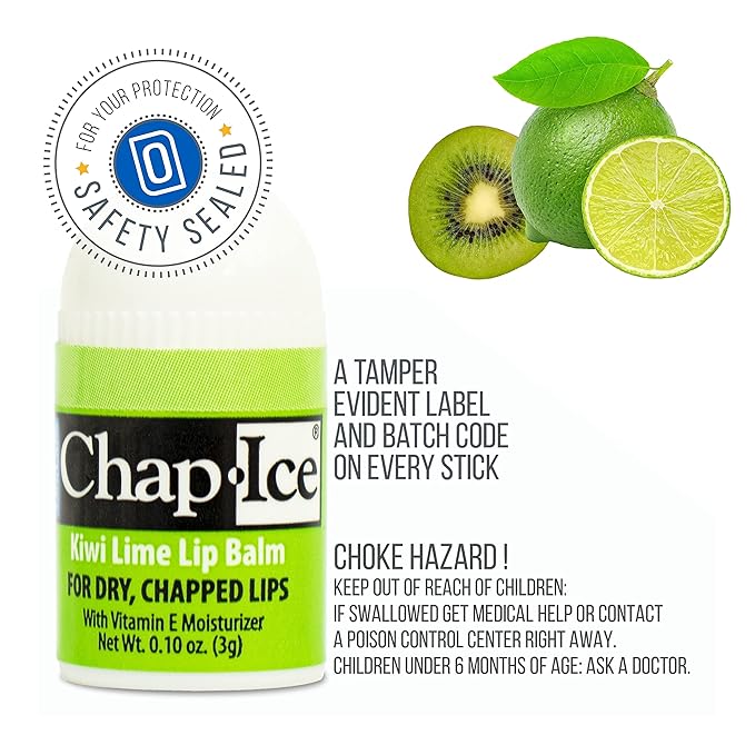 Chap-Ice® | Premium and Traditional Lip Balm for Chapped, Dry, or Windburned Lips | Pocket Size Display with Assorted Flavors - Cherry, Citrus Orange, Kiwi Lime - 50 Mini Sticks (0.10oz/3g)