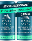 Oars + Alps Deodorant for Men & Women, Aluminum Free Deodorant for Men, Dermatologist Tested, Clean Ingredients, Vegan, Long Lasting, Odor Protection, Eucalyptus Spearmint, 2pk