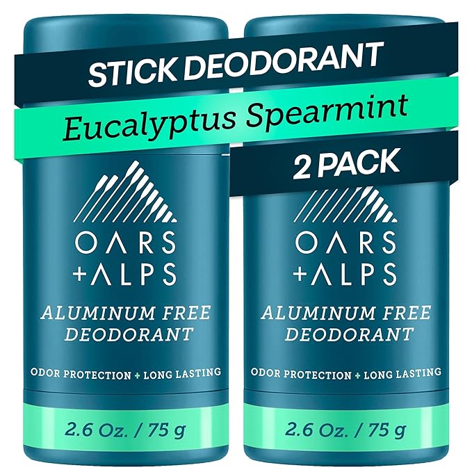 Oars + Alps Deodorant for Men & Women, Aluminum Free Deodorant for Men, Dermatologist Tested, Clean Ingredients, Vegan, Long Lasting, Odor Protection, Eucalyptus Spearmint, 2pk