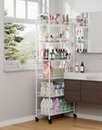 6 Tier Slim Rolling Storage Cart with Wheels, Metal Mobile Shelving Unit Organizer Utility Cart for Office Bathroom Kitchen Laundry Room Narrow Places (White 10 Inches)