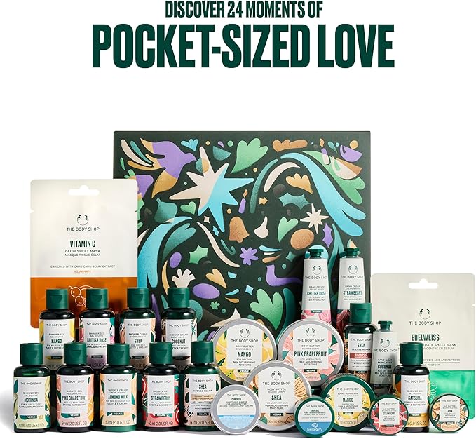 The Body Shop Classic Beauty Advent Calendar- 24 Piece Gift Set, Includes Creams & Gels for Shower & Body, Hand Balms and More