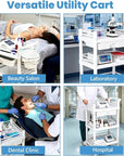 Mobile Medical Trolley 3 Tier Rolling Utility Cart with Dirt Bucket & Drawer, Beauty Salon Cart for Spa Tattoo Waxing, Esthetician Carts for Salon Hospital Dental Clinic Home, Postpartum Cart