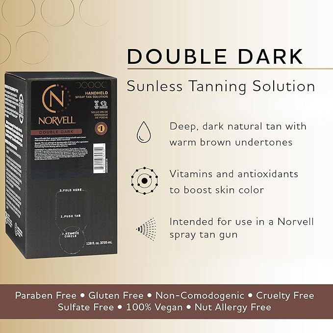 Norvell Premium Spray Tan Solution Double Dark 128 fl oz – Professional Sunless Tanning Formula for Deep Rich Bronze Glow, Streak Free, Fast Drying, Long Lasting Color