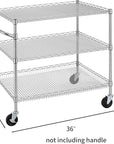 Finnhomy 3 Tier Heavy Duty Commercial Grade Utility Cart, Wire Rolling Cart with Handle Bar, Steel Service Cart with Wheels, Kitchen Carts on Wheels, Metal Cart Shelf Size 24" D x 36" W, NSF, Chrome