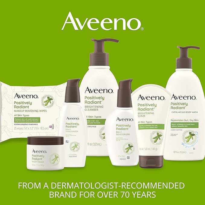 Aveeno Positively Radiant Daily Face Moisturizer with SPF 15 Sunscreen, Hydrating Facial Moisturizer with Soy Extract to Improve Skin Tone and Texture, Hypoallergenic Formula, Oil-Free, 4 FL OZ