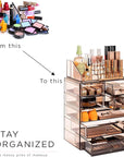 Sorbus Acrylic Makeup Organizer Set, 7-Drawer Vanity & Countertop Cosmetic Storage with Small & Wide Compartments, Bronze Glow Makeup Storage for Brushes, Jewelry – Holiday Gift for Women & Teens