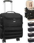 Relavel Rolling Makeup Train Case, Cosmetology Case on Wheels with 4 Clear Bags, Professional Makeup Artist Set Bags Cosmetic Storage Organizer with Adjustable Dividers, 360° Spinner Wheels, Black