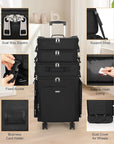 Relavel Rolling Makeup Case, 4 in 1 Hairstylist Traveling Bag Cosmetology Case on Wheels Large Hair Tools Cosmetics Train Case Makeup Artist Storage Organizer Trolley Suitcase with 360° Swivel Wheels