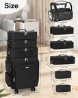 Relavel Rolling Makeup Case, 4 in 1 Hairstylist Traveling Bag with Clear Makeup Brush Case, Cosmetology Case on Wheels Large Hair Tools Cosmetics Train Case Makeup Artist Storage Organizer Trolley